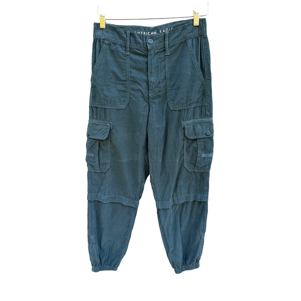American Eagle Baggy Jogger Corduroy Cargo Pants Green Womens 2 Regular